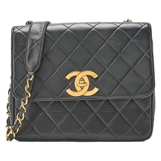 CHANEL Chain Shoulder Bag Square Type Lambskin Dekacoco Black Gold-Tone Hardware, Pre-Owned