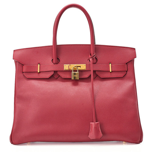 HERMES Birkin 35 Cuchebel Handbag Rouge Gold-Tone Hardware, Pre-Owned