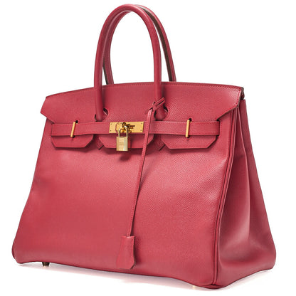 HERMES バーキン 35 クシュベル ハンドバッグ ルージュ ゴールド金具、中古