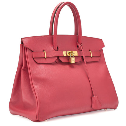 HERMES バーキン 35 クシュベル ハンドバッグ ルージュ ゴールド金具、中古