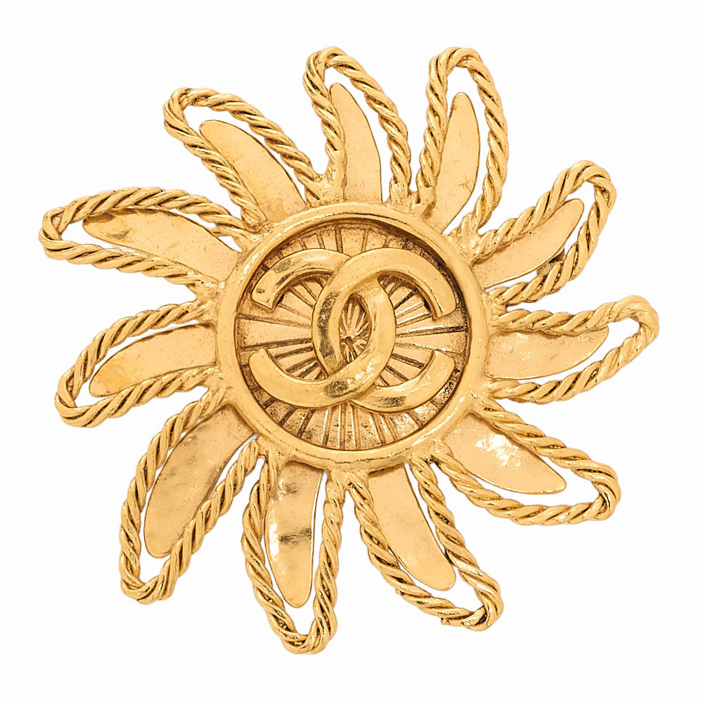 CHANEL Coco Mark Sun Motif Brooch 94A GP Gold (Gold Plated) Gold-Tone Hardware, Pre-Owned