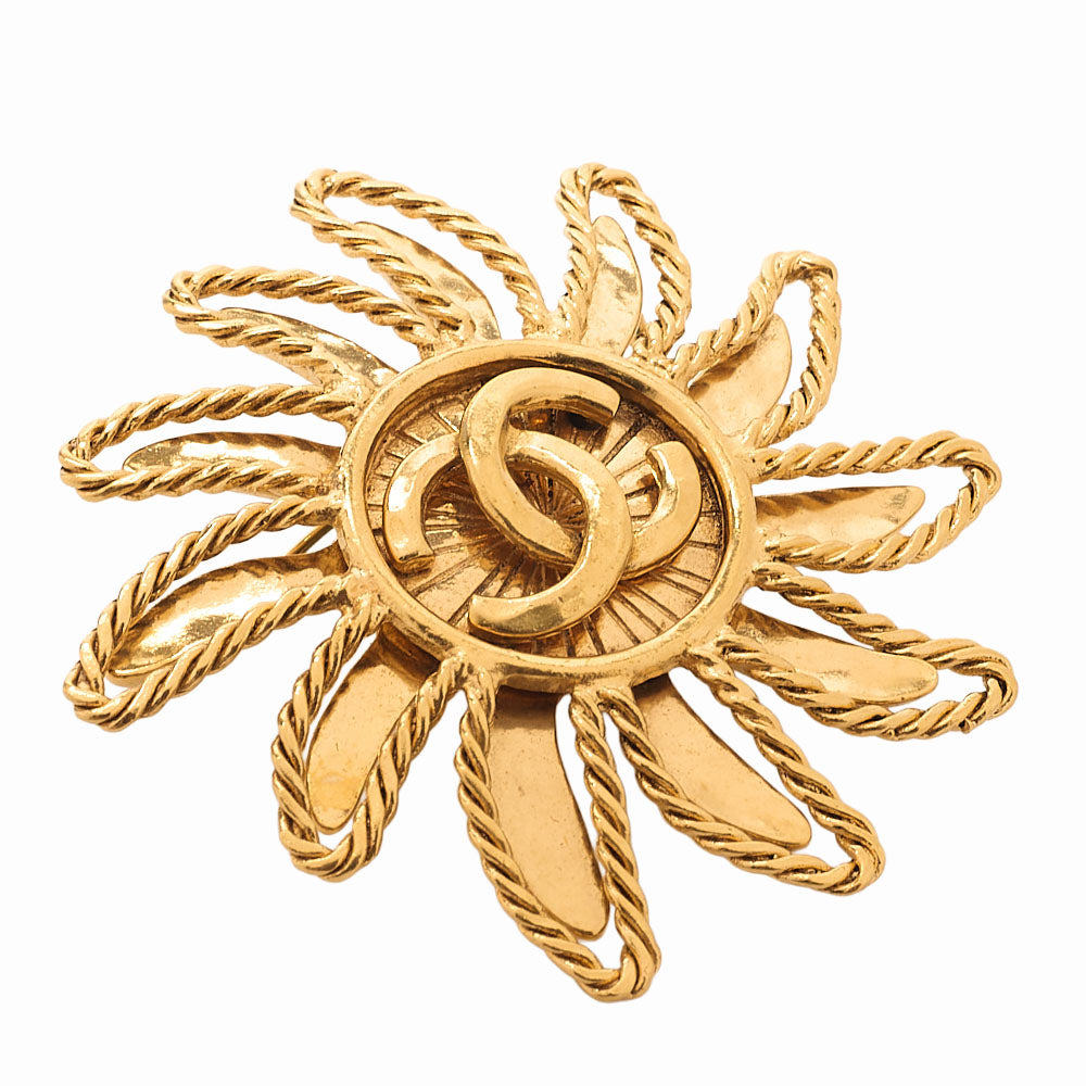 CHANEL Coco Mark Sun Motif Brooch 94A GP Gold (Gold Plated) Gold-Tone Hardware, Pre-Owned