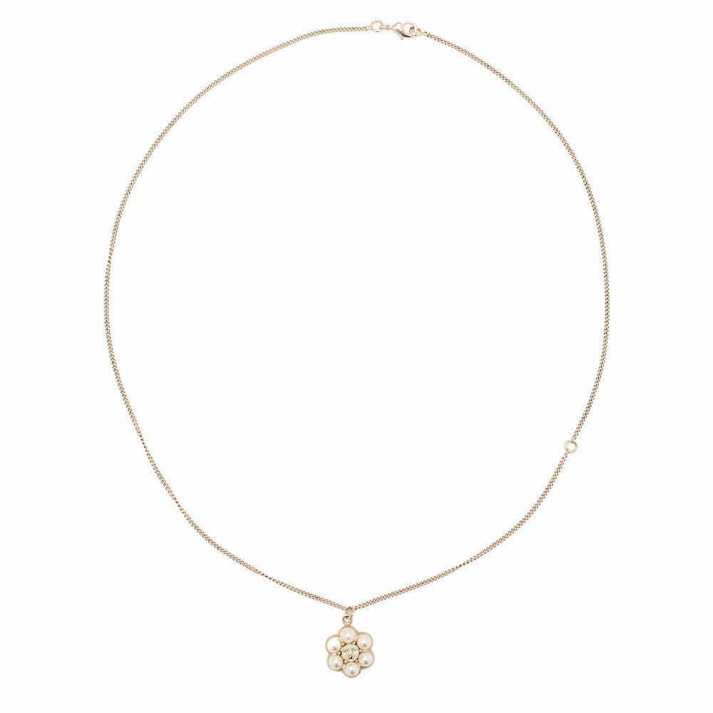 CHANEL Coco Mark B15B Necklace GP x Faux Pearl Champagne Gold (Gold Plating) Gold-Tone Hardware, Pre-Owned