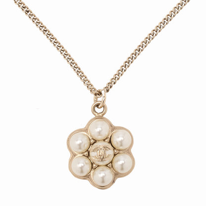 CHANEL Coco Mark B15B Necklace GP x Faux Pearl Champagne Gold (Gold Plating) Gold-Tone Hardware, Pre-Owned