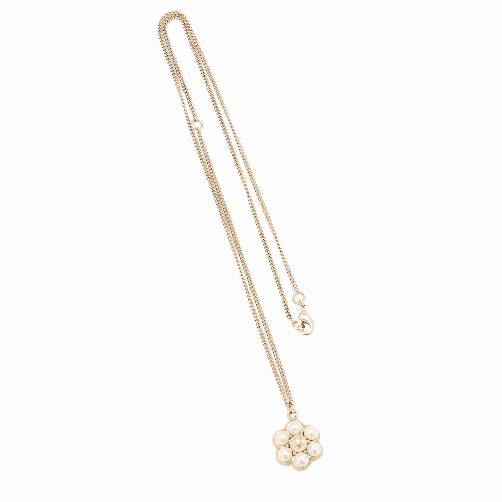 CHANEL Coco Mark B15B Necklace GP x Faux Pearl Champagne Gold (Gold Plating) Gold-Tone Hardware, Pre-Owned