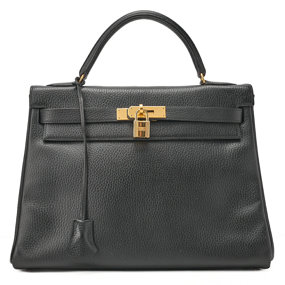 HERMES エルメス ケリー32 アルデンヌ 外縫い ハンドバッグ ブラック ゴールド金具, 中古品
