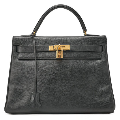 HERMES エルメス ケリー32 アルデンヌ 外縫い ハンドバッグ ブラック ゴールド金具, 中古品