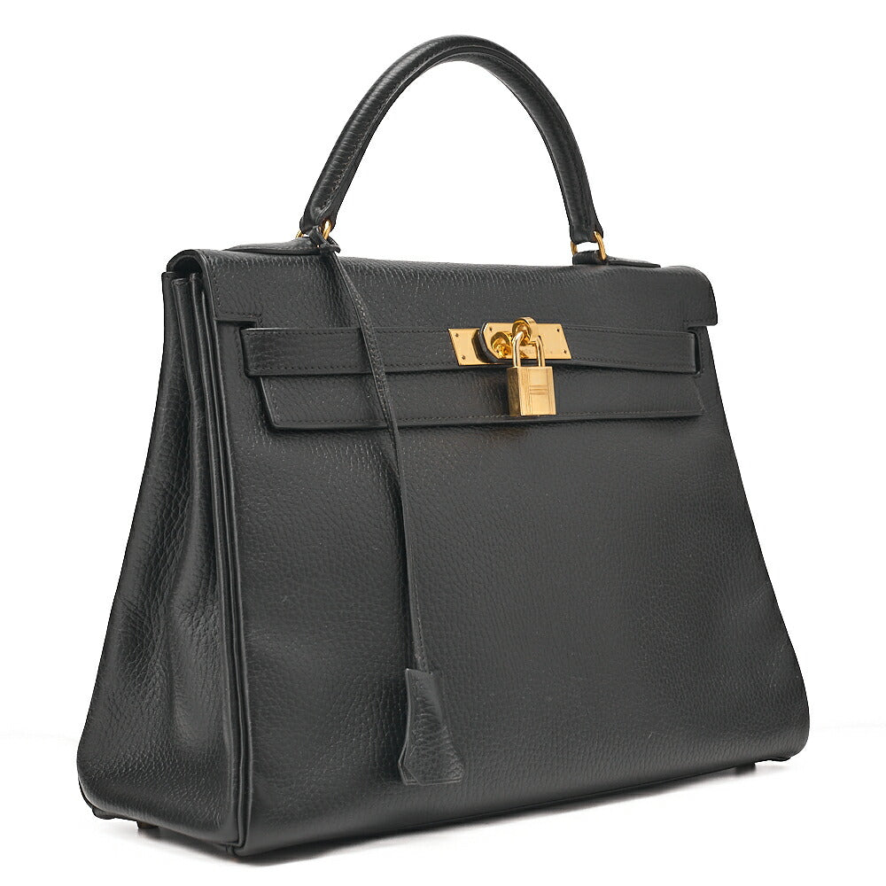 HERMES エルメス ケリー32 アルデンヌ 外縫い ハンドバッグ ブラック ゴールド金具, 中古品