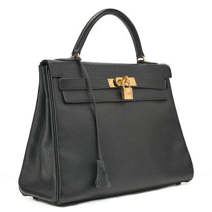 HERMES エルメス ケリー32 アルデンヌ 外縫い ハンドバッグ ブラック ゴールド金具, 中古品