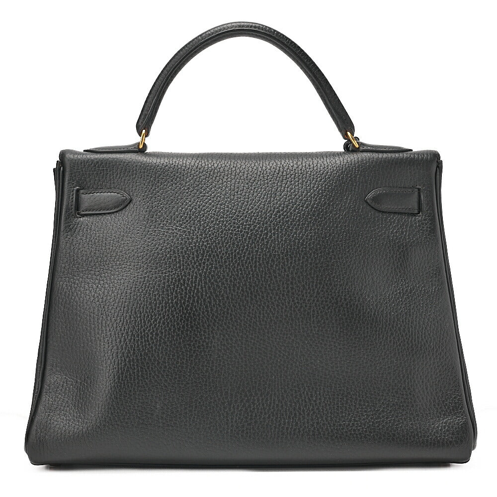 HERMES エルメス ケリー32 アルデンヌ 外縫い ハンドバッグ ブラック ゴールド金具, 中古品