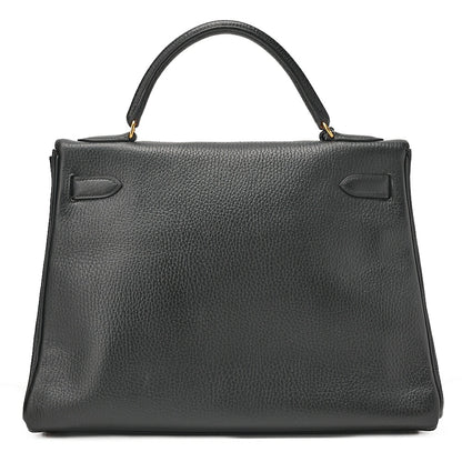 HERMES エルメス ケリー32 アルデンヌ 外縫い ハンドバッグ ブラック ゴールド金具, 中古品