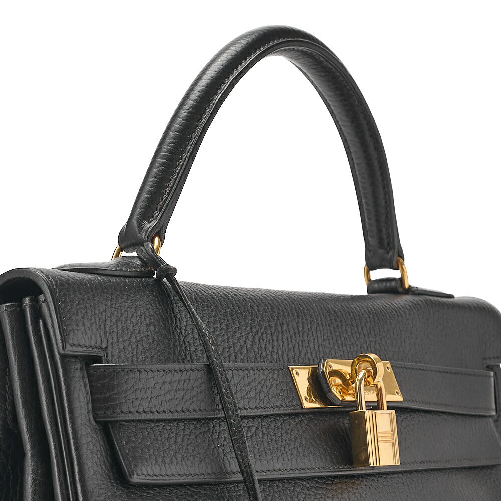 HERMES エルメス ケリー32 アルデンヌ 外縫い ハンドバッグ ブラック ゴールド金具, 中古品