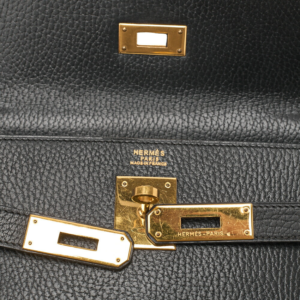 HERMES エルメス ケリー32 アルデンヌ 外縫い ハンドバッグ ブラック ゴールド金具, 中古品