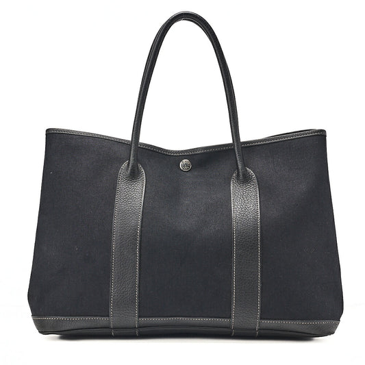 HERMES Herm?s Garden Party PM Handbag Toaru Officier Black Silver-Tone Hardware, Pre-Owned