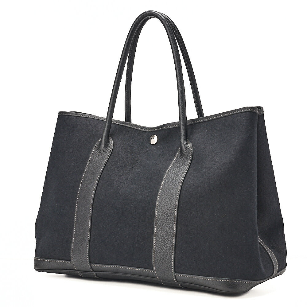 HERMES エルメス ガーデンパーティPM ハンドバッグ トワルオフィシエ ブラック シルバー金具 中古品