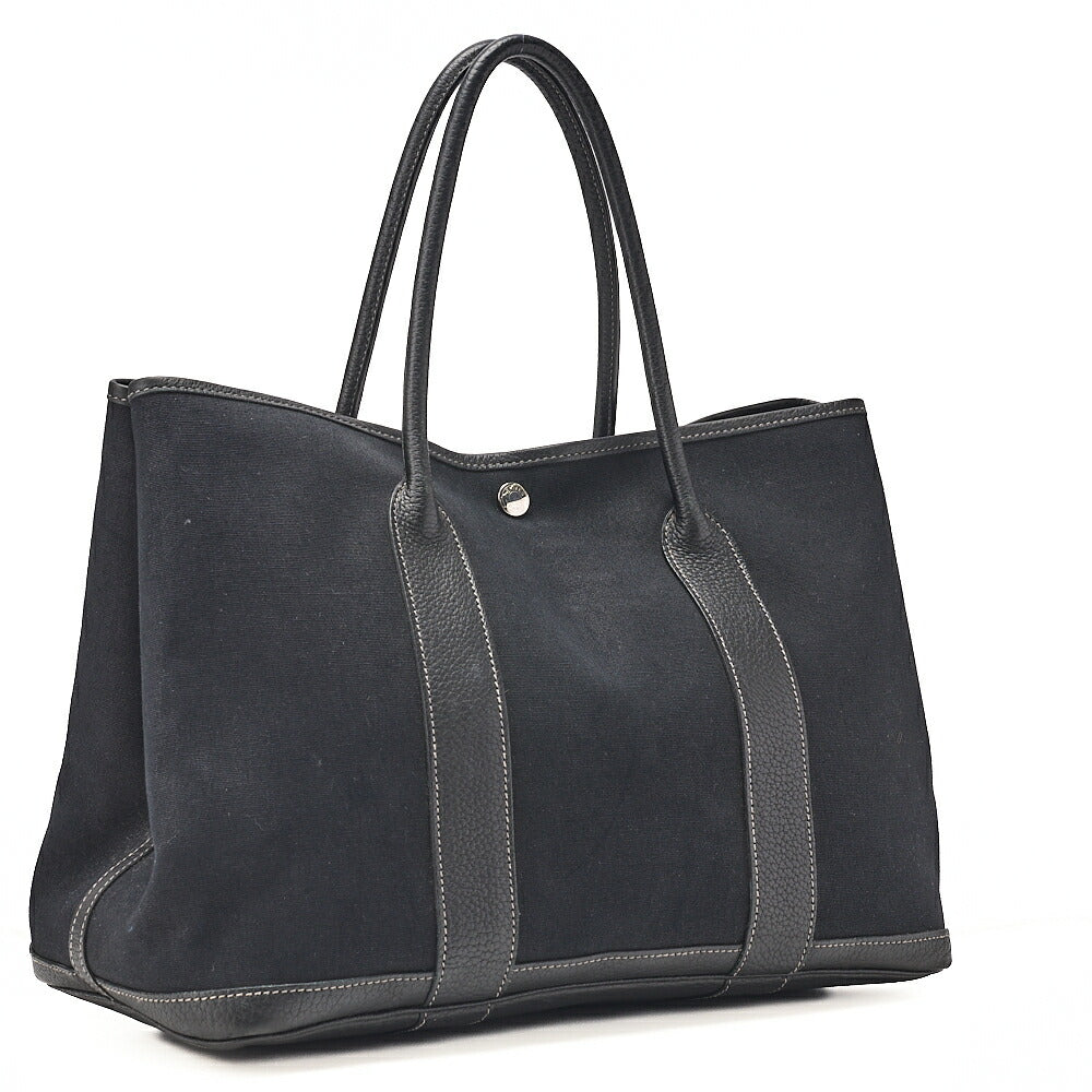 HERMES エルメス ガーデンパーティPM ハンドバッグ トワルオフィシエ ブラック シルバー金具 中古品
