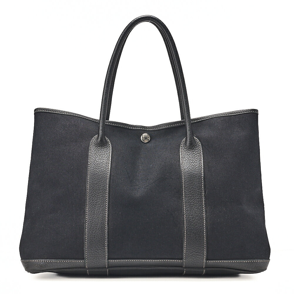 HERMES エルメス ガーデンパーティPM ハンドバッグ トワルオフィシエ ブラック シルバー金具 中古品