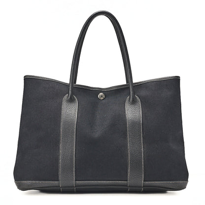 HERMES エルメス ガーデンパーティPM ハンドバッグ トワルオフィシエ ブラック シルバー金具 中古品