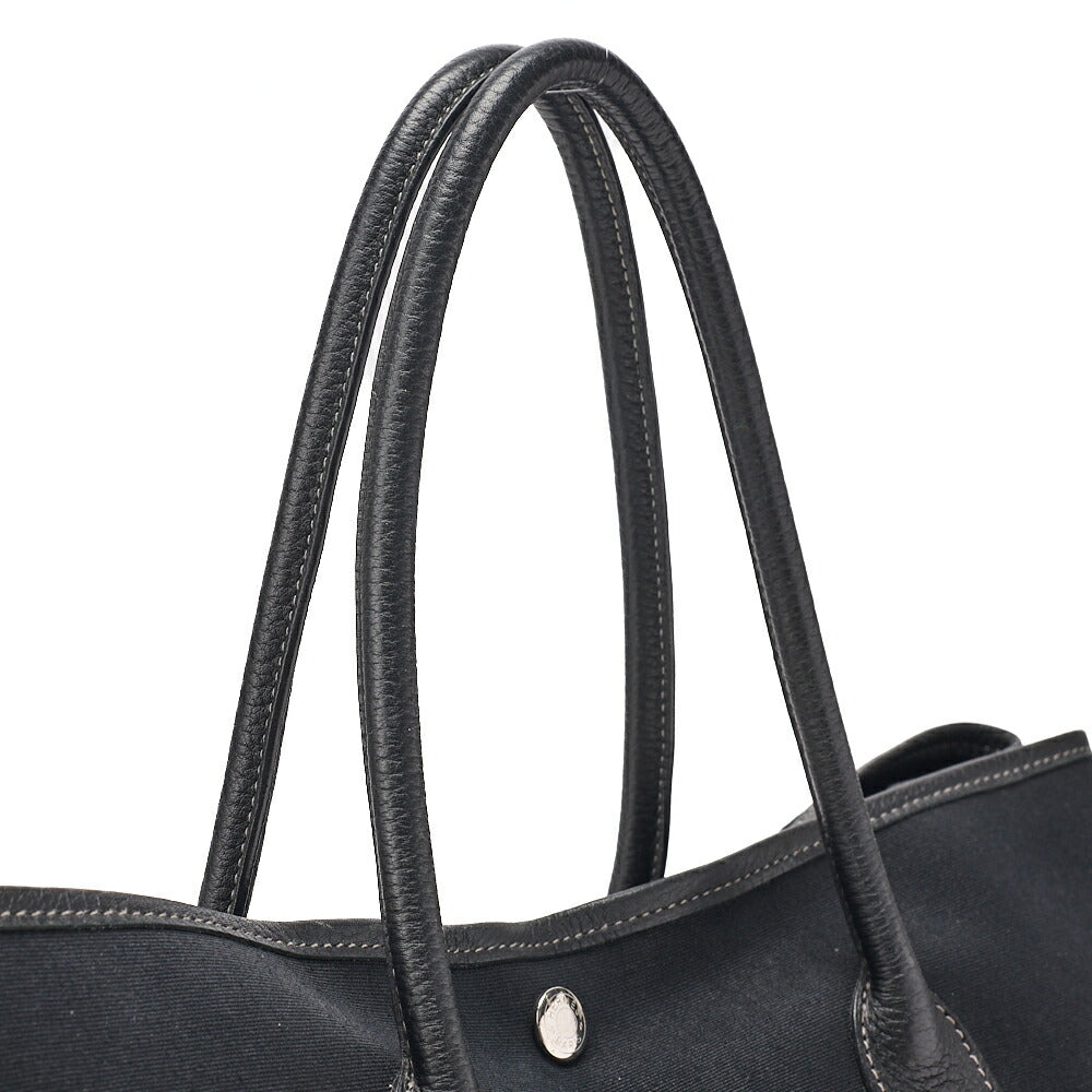 HERMES エルメス ガーデンパーティPM ハンドバッグ トワルオフィシエ ブラック シルバー金具 中古品