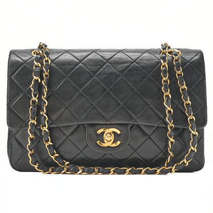 CHANEL Lambskin Matelasse Double Flap 25cm Chain Shoulder Black Gold-Tone Hardware, Pre-Owned