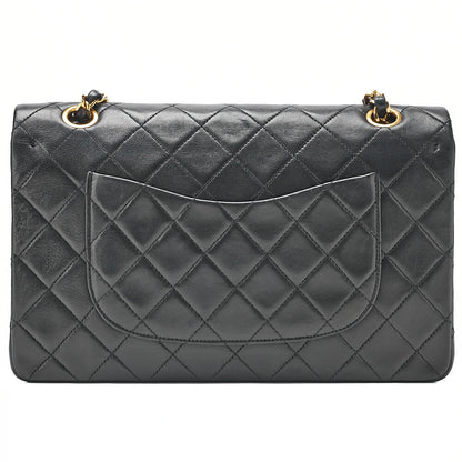 CHANEL Lambskin Matelasse Double Flap 25cm Chain Shoulder Black Gold-Tone Hardware, Pre-Owned