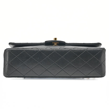 CHANEL Lambskin Matelasse Double Flap 25cm Chain Shoulder Black Gold-Tone Hardware, Pre-Owned