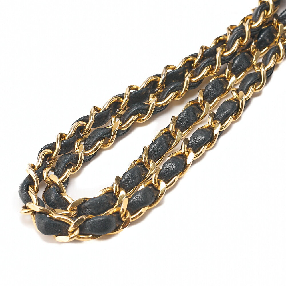 CHANEL Lambskin Matelasse Double Flap 25cm Chain Shoulder Black Gold-Tone Hardware, Pre-Owned