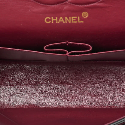 CHANEL Lambskin Matelasse Double Flap 25cm Chain Shoulder Black Gold-Tone Hardware, Pre-Owned