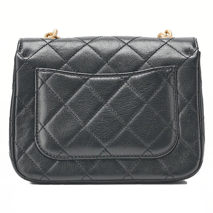 CHANEL Chain Shoulder Bag Mini Matelasse 17cm Calfskin Single Flap Turn Lock Black Gold-Tone Hardware, Pre-Owned