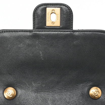 CHANEL Chain Shoulder Bag Mini Matelasse 17cm Calfskin Single Flap Turn Lock Black Gold-Tone Hardware, Pre-Owned