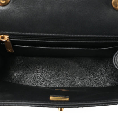 CHANEL Chain Shoulder Bag Mini Matelasse 17cm Calfskin Single Flap Turn Lock Black Gold-Tone Hardware, Pre-Owned