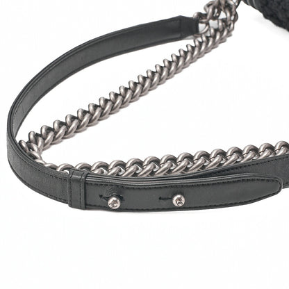 CHANEL Tweed X Lambskin Boy Chanel Braided Logo Mark Chain Shoulder Black Silver-Tone Hardware, Pre-Owned