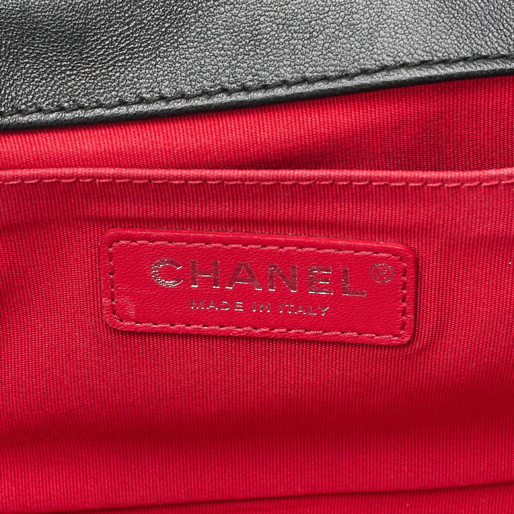 CHANEL Tweed X Lambskin Boy Chanel Braided Logo Mark Chain Shoulder Black Silver-Tone Hardware, Pre-Owned