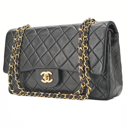 CHANEL Chain Shoulder Bag Matelasse Double Flap 25cm Lambskin Black Gold-Tone Hardware, Pre-Owned