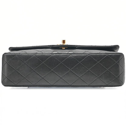 CHANEL Chain Shoulder Bag Matelasse Double Flap 25cm Lambskin Black Gold-Tone Hardware, Pre-Owned