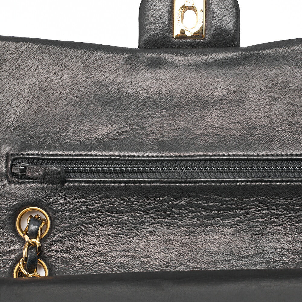 CHANEL Chain Shoulder Bag Matelasse Double Flap 25cm Lambskin Black Gold-Tone Hardware, Pre-Owned