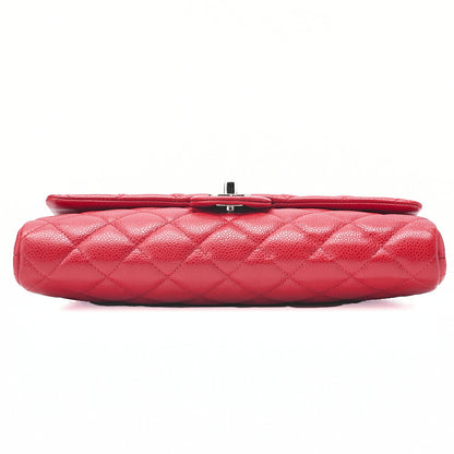 CHANEL Caviar Skin Matelasse Single Flap Chain Shoulder Red Silver-Tone Hardware, Pre-Owned