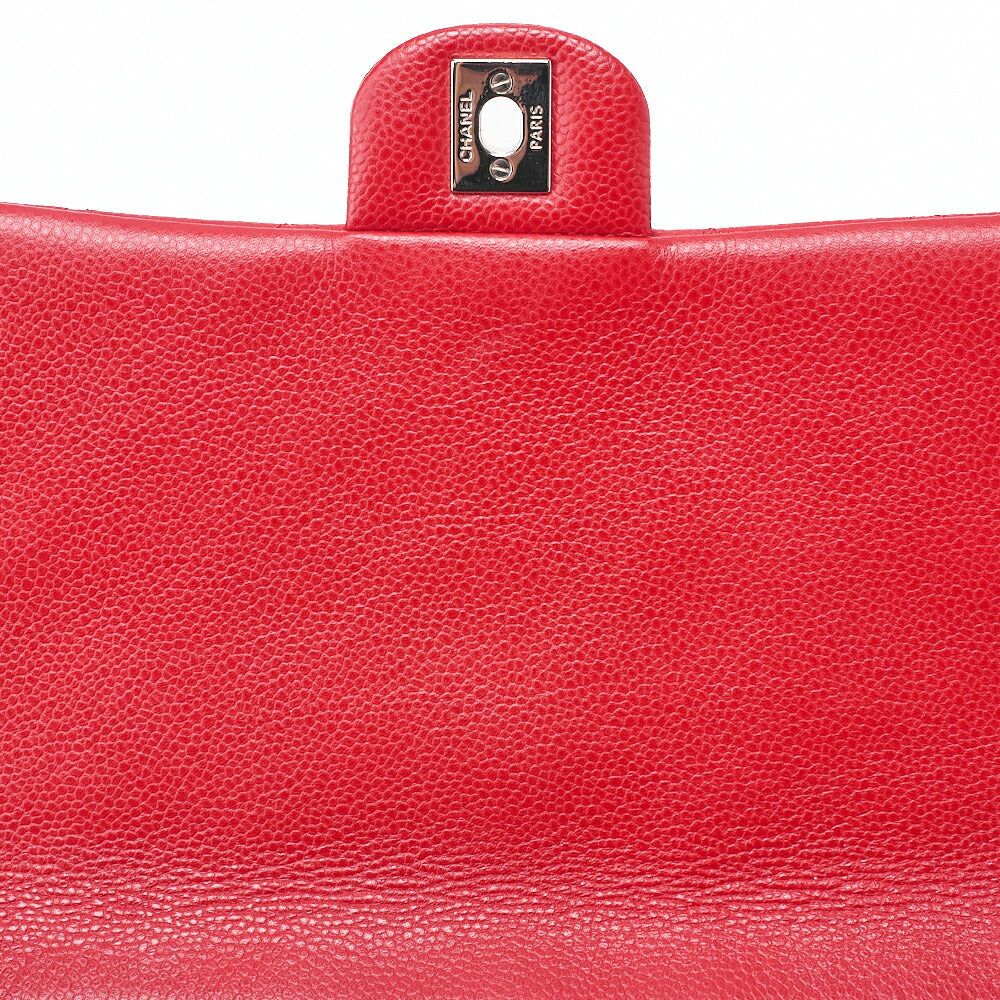 CHANEL Caviar Skin Matelasse Single Flap Chain Shoulder Red Silver-Tone Hardware, Pre-Owned