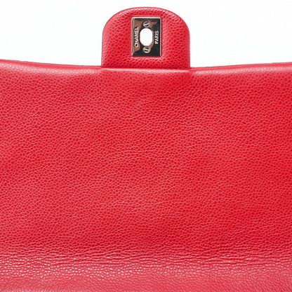 CHANEL Caviar Skin Matelasse Single Flap Chain Shoulder Red Silver-Tone Hardware, Pre-Owned
