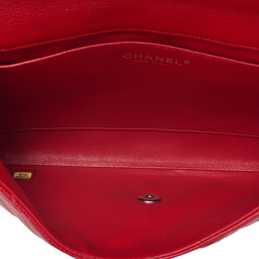 CHANEL Caviar Skin Matelasse Single Flap Chain Shoulder Red Silver-Tone Hardware, Pre-Owned