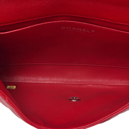 CHANEL Caviar Skin Matelasse Single Flap Chain Shoulder Red Silver-Tone Hardware, Pre-Owned
