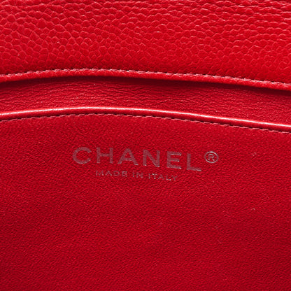 CHANEL Caviar Skin Matelasse Single Flap Chain Shoulder Red Silver-Tone Hardware, Pre-Owned