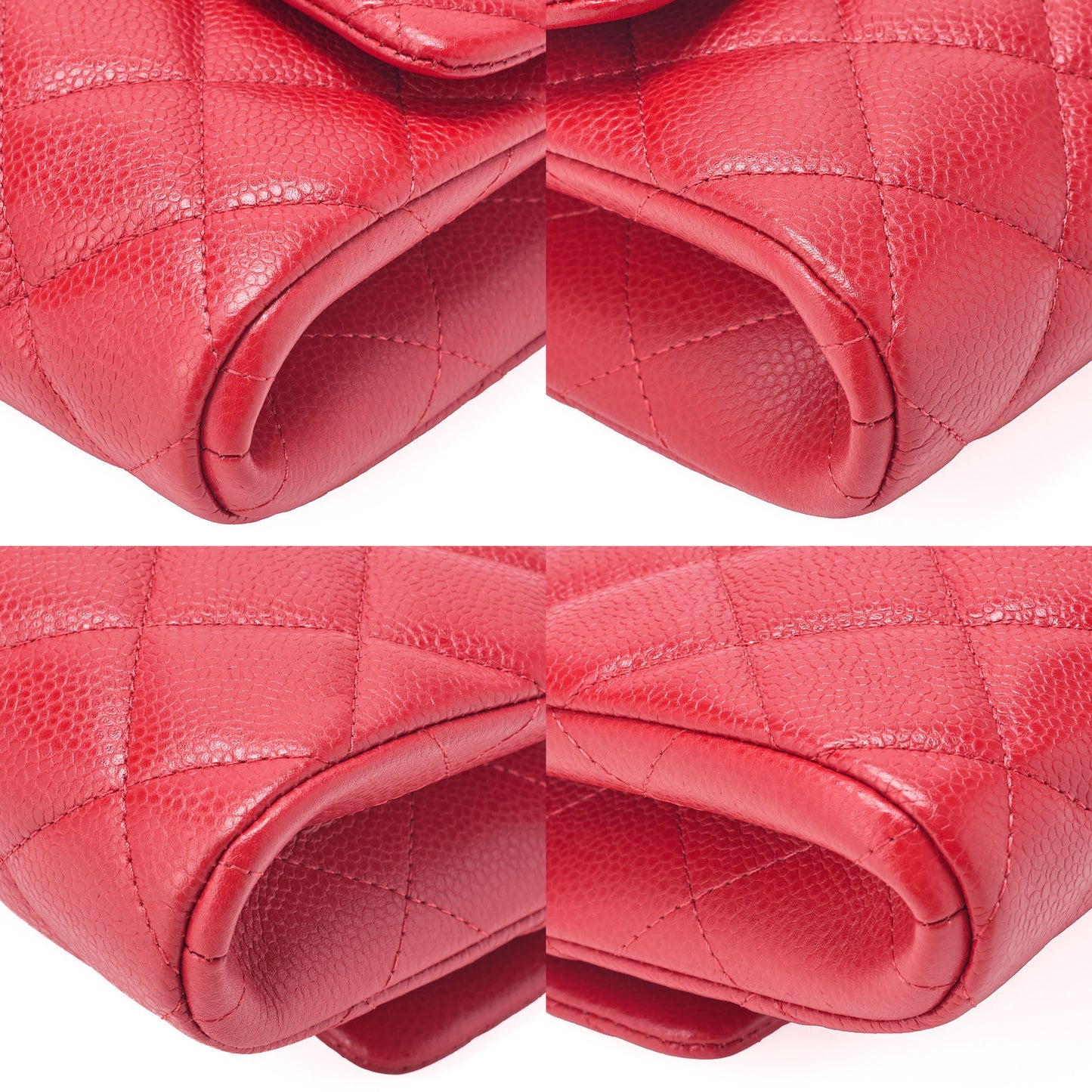 CHANEL Caviar Skin Matelasse Single Flap Chain Shoulder Red Silver-Tone Hardware, Pre-Owned
