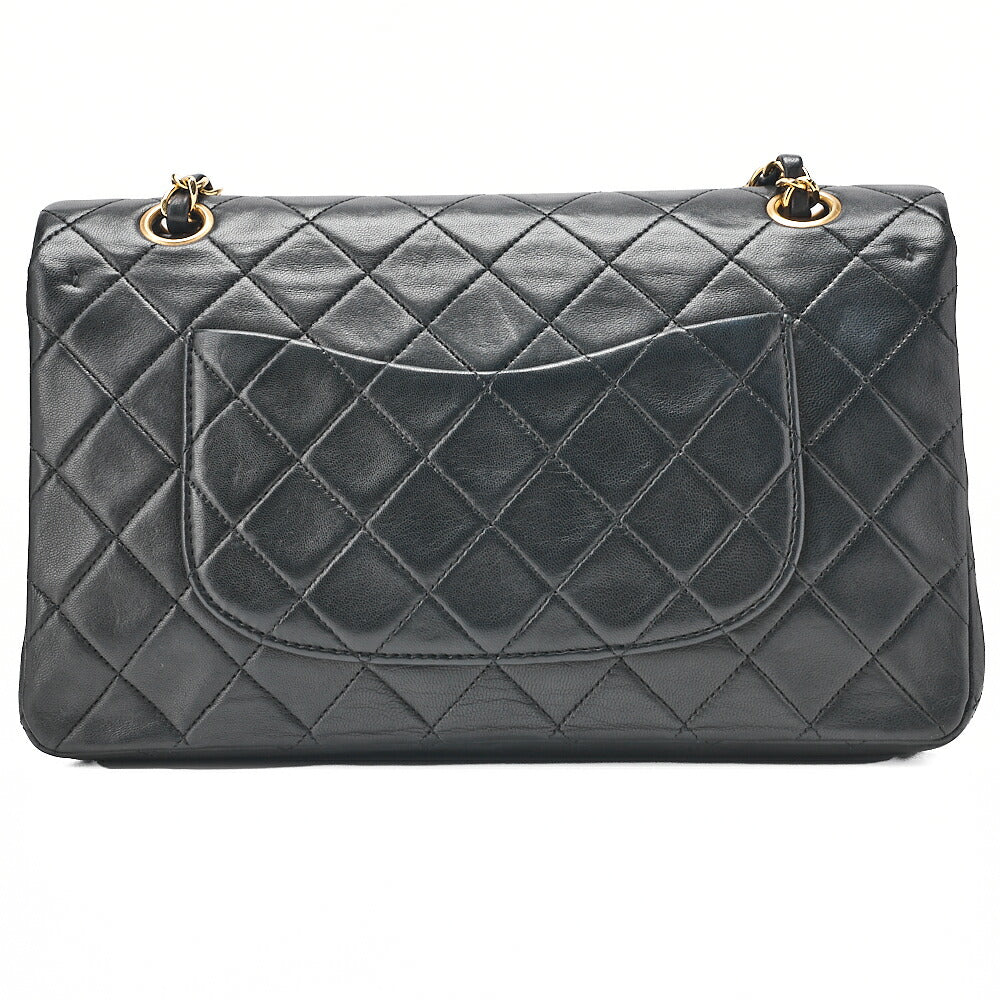 CHANEL Chain Shoulder Bag Matelasse Double Flap 25cm Lambskin Black Gold-Tone Hardware, Pre-Owned