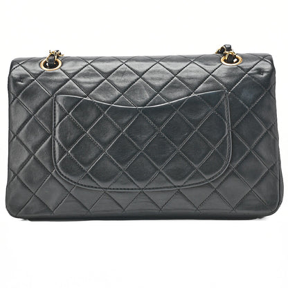 CHANEL Chain Shoulder Bag Matelasse Double Flap 25cm Lambskin Black Gold-Tone Hardware, Pre-Owned