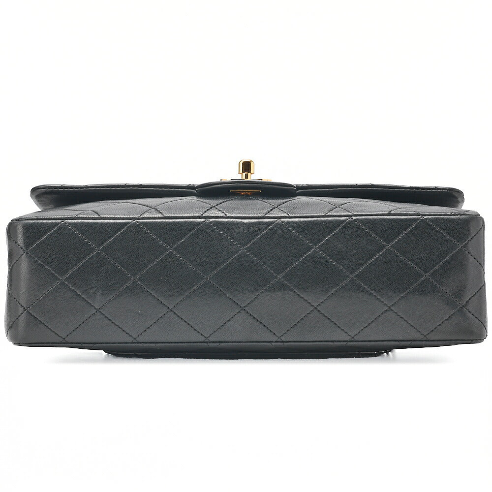 CHANEL Chain Shoulder Bag Matelasse Double Flap 25cm Lambskin Black Gold-Tone Hardware, Pre-Owned