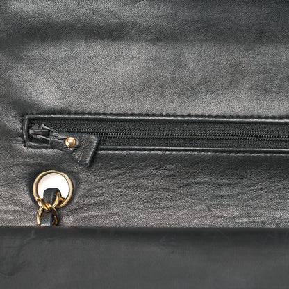 CHANEL Chain Shoulder Bag Matelasse Double Flap 25cm Lambskin Black Gold-Tone Hardware, Pre-Owned