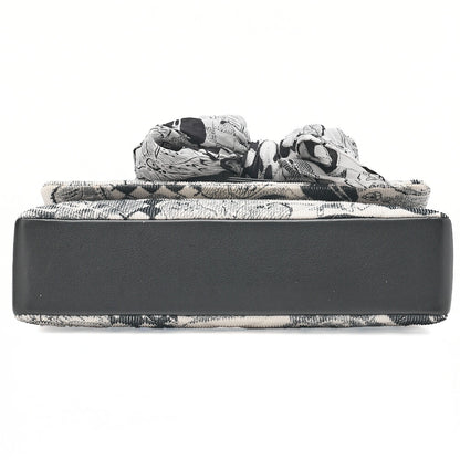 CHANEL Corduroy x Lambskin Camellia Line Chain Shoulder White x Black Gold-Tone Hardware, Pre-Owned