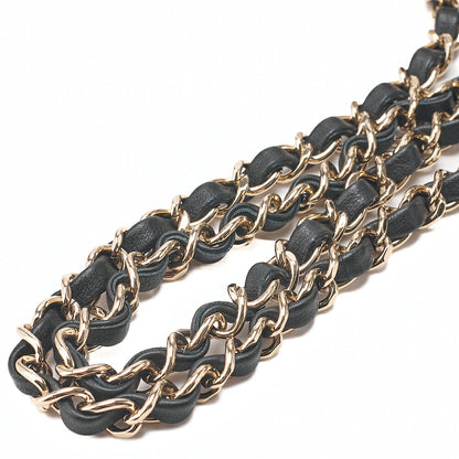 CHANEL Corduroy x Lambskin Camellia Line Chain Shoulder White x Black Gold-Tone Hardware, Pre-Owned
