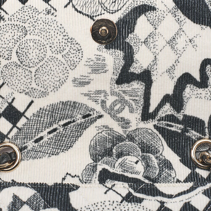 CHANEL Corduroy x Lambskin Camellia Line Chain Shoulder White x Black Gold-Tone Hardware, Pre-Owned